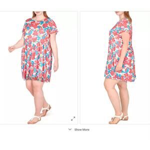 Larky Lark 2x Women's Shirt Dress Red Floral